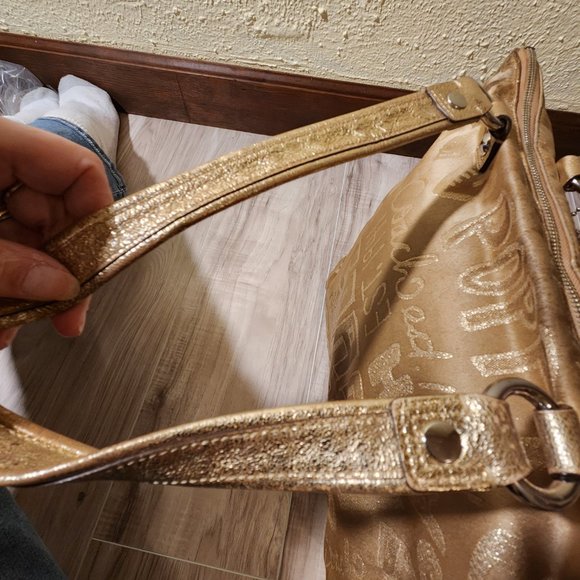 Vintage Coach Poppy Story Patch Gold Glam Tote Bag - Picture 7 of 14